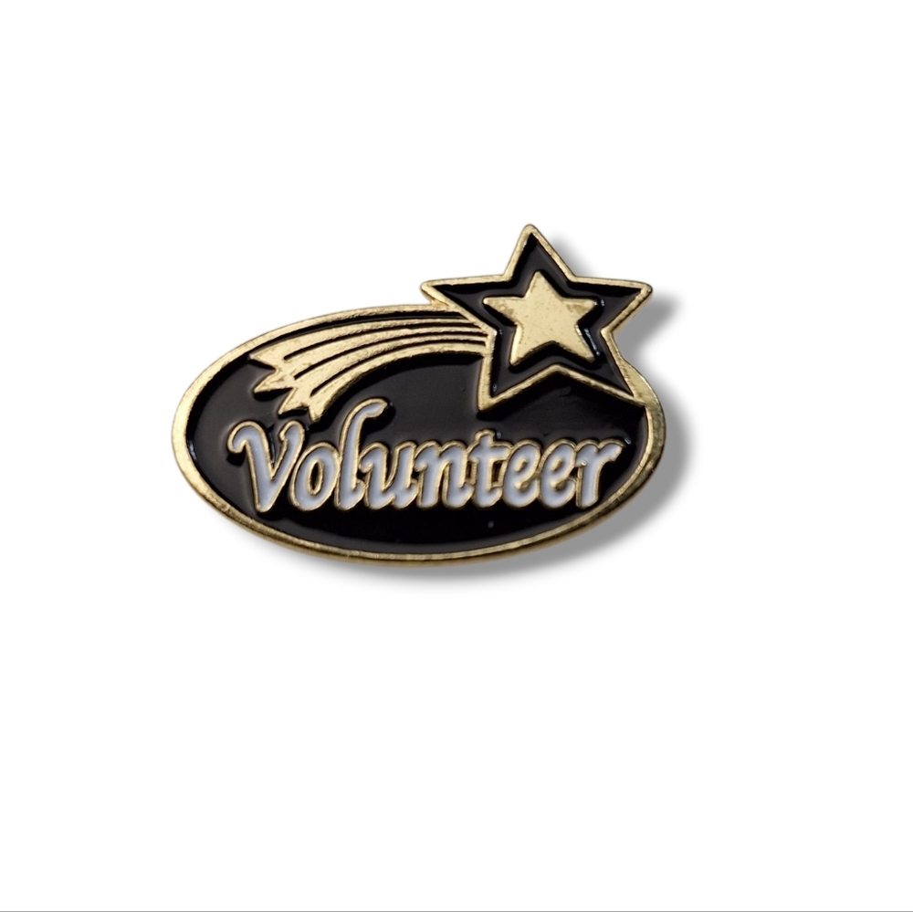 Volunteer Lapel Pin Shooting Star Pin back Black White Gold Enamel